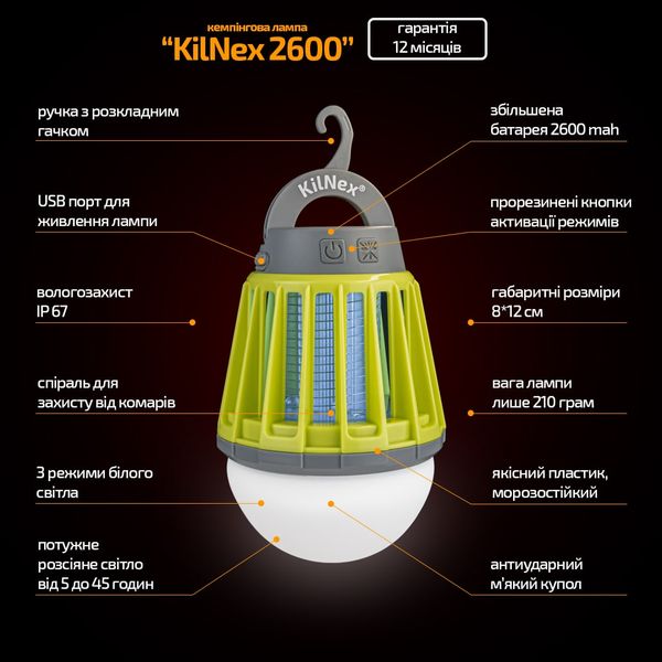 Потужний ліхтар для кемпінгу KILNEX 2600 mAh kilnex-2600-mah фото